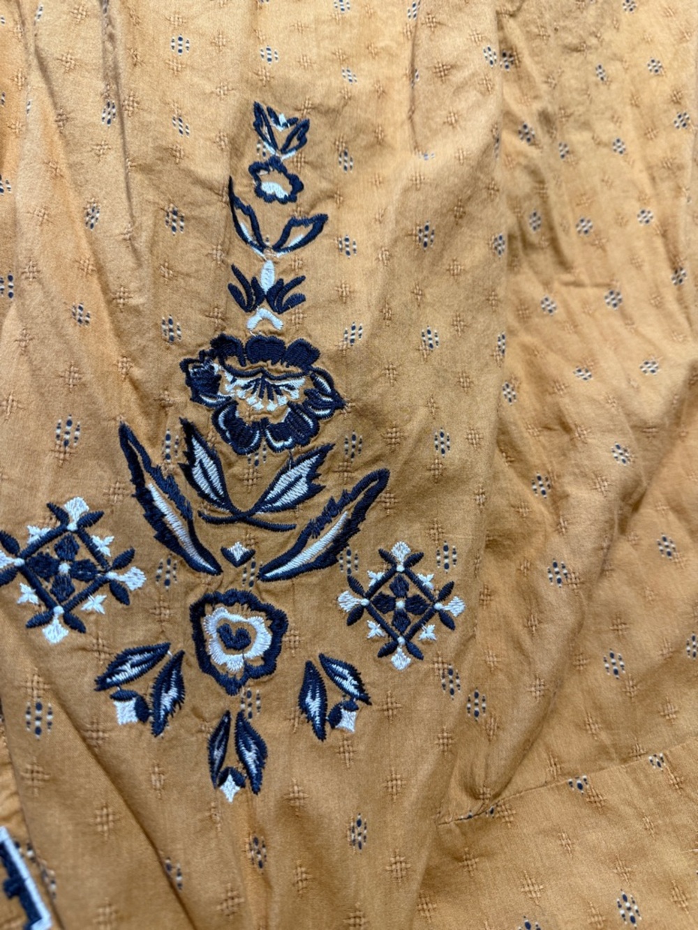 Dress Barn - Embroidered Mustard Peasant Top with Tassel Tie - Picture 5 of 5